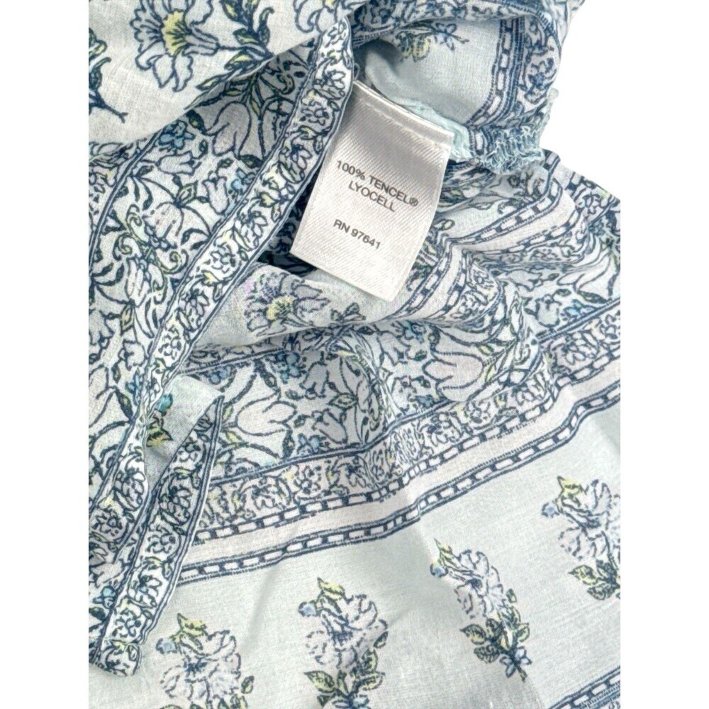 J Jill Blue Floral Print Tunic Dress Tassel Tie Top Size M Petite Cover Up - Picture 7 of 9